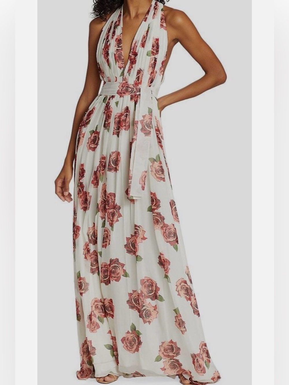 Adam Lippes Women's Ivory Waterfall Floral Silk Chiffon Dress